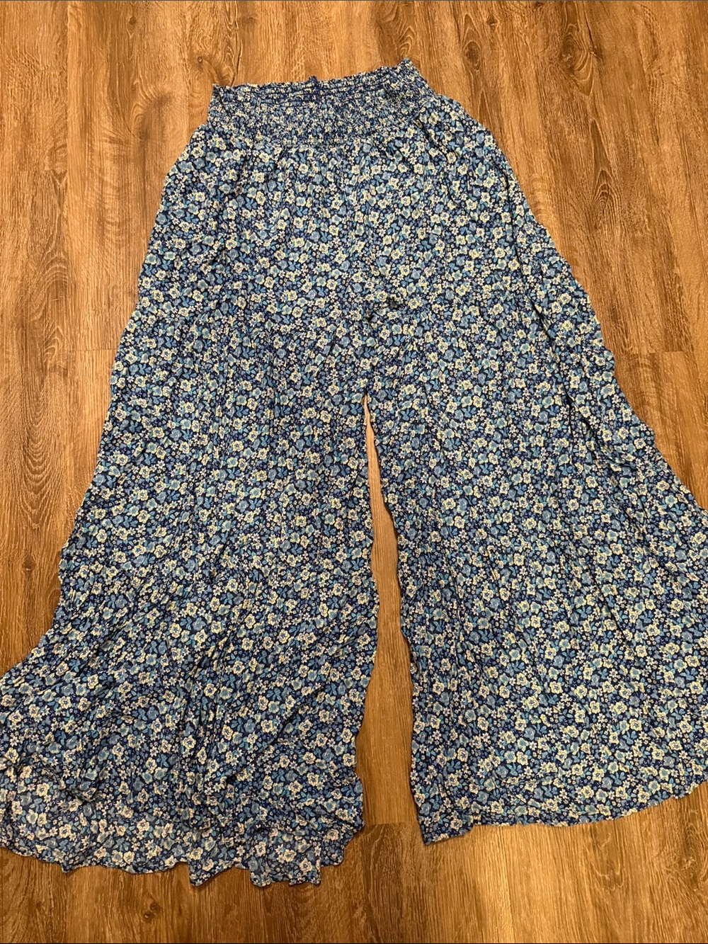 aerie Blue Floral Wide-Leg Palazzo Pants